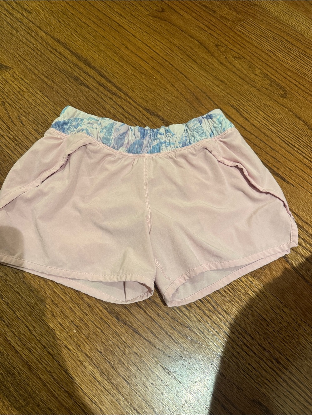 Ivivva by Lululemon Light Pink Athletic Shorts with Blue Tie-Dye Waistband